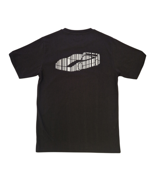 Détail du visuel automobile blanc imprimé au dos du T-shirt Invecture